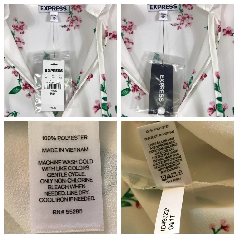 Express Dress NEW Floral Tie Neck Gathered Waist - Picture 7 of 7
